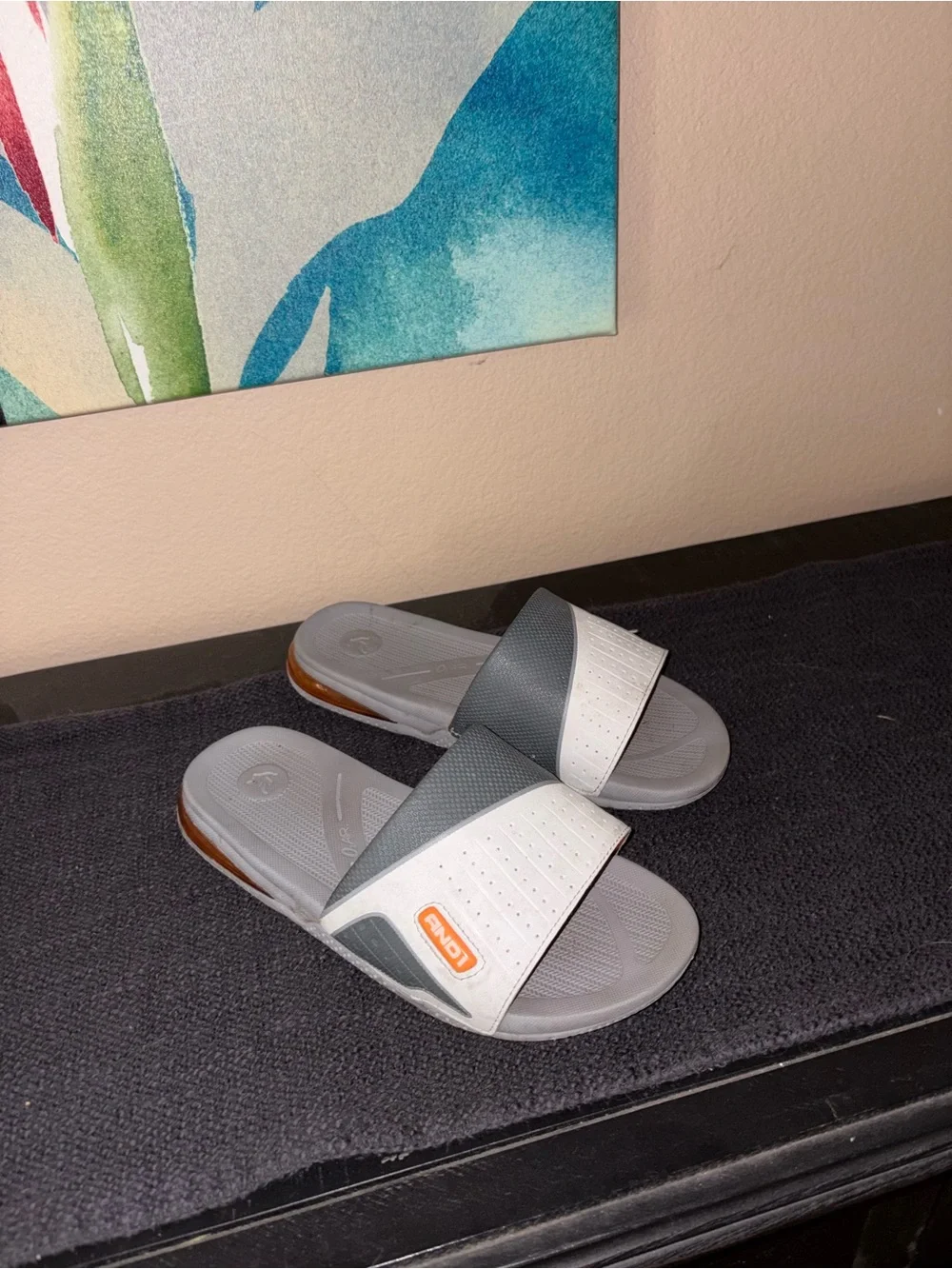 AND1 white & gray slides with orange accents casual lifestyle footwear size 8